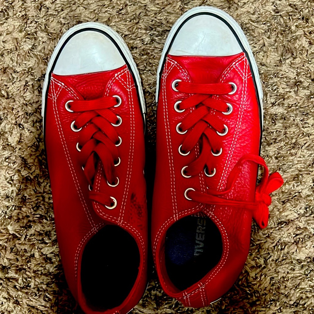 Red Leather Converse All -Star. Size 8.5 Women’s.
